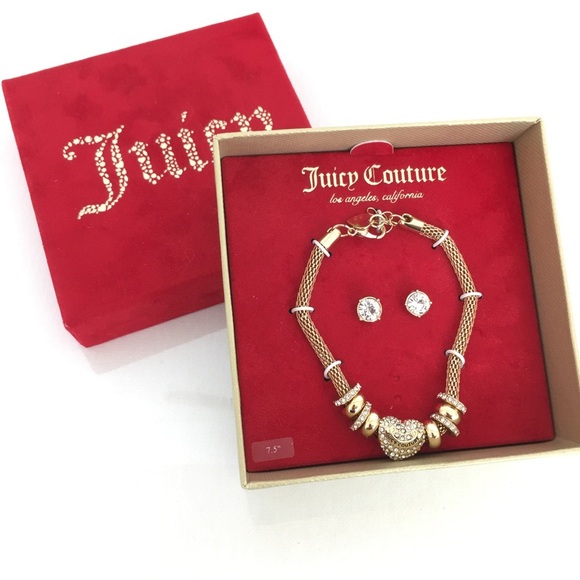 Juicy Couture Puffy Heart Bracelet & Earrings Gift Set NEW - Picture 7 of 8